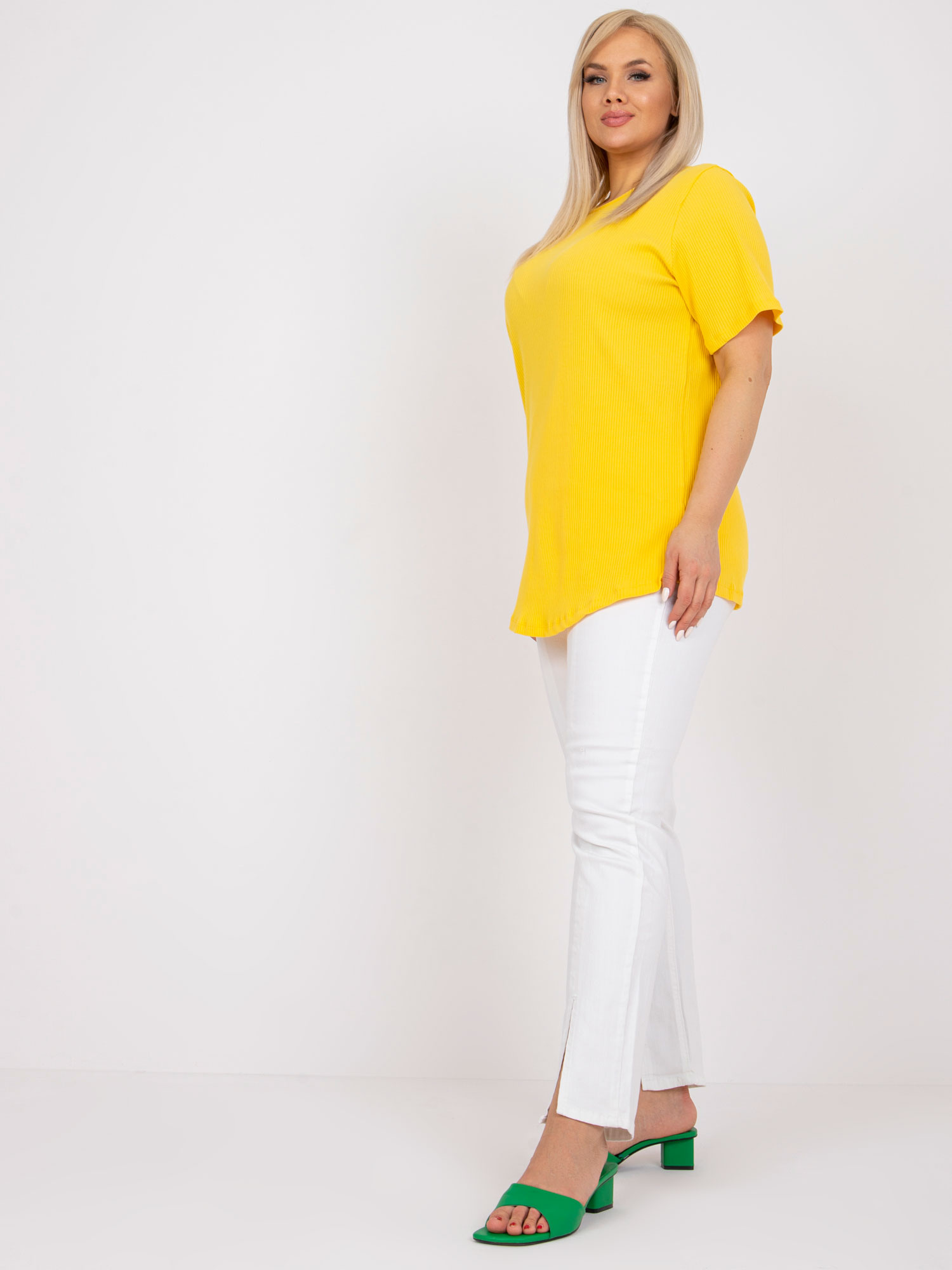 Žlutá blůza plus size z pruhované látky Stella.