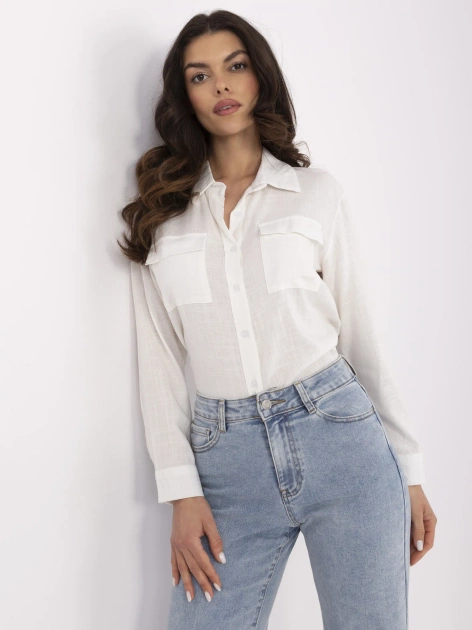 Ecru rozpinana koszula z dodatkiem lnu