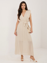 Beżowa rozkloszowana sukienka bez rękawów RUE PARIS