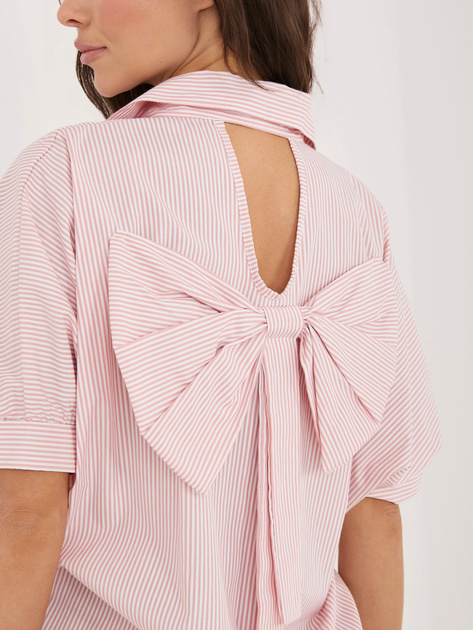 Biało-różowa bawełniana koszula z krótkim rękawem RUE PARIS