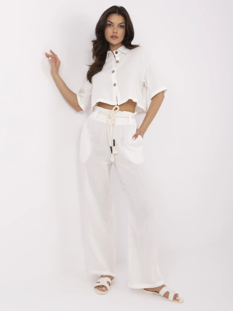 Ecru muślinowy komplet z krótką koszulą