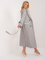 Hurt Ecru-jasnoniebieski długi płaszcz z paskiem 