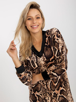 Hurt Jasnobeżowo-czarna sukienka welurowa z nadrukiem RUE PARIS