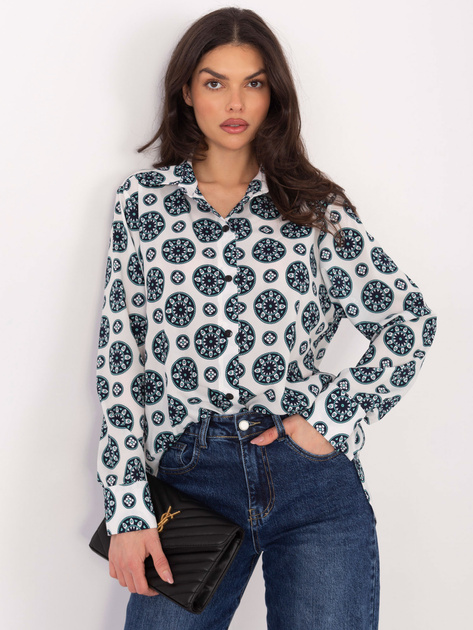 Jasnoszaro-miętowa damska koszula z dłuższym tyłem