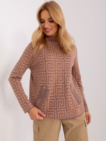 Hurt Brązowo-camelowy wzorzysty sweter z golfem