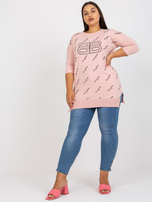 Brudnoróżowa długa bluzka plus size z kieszeniami 