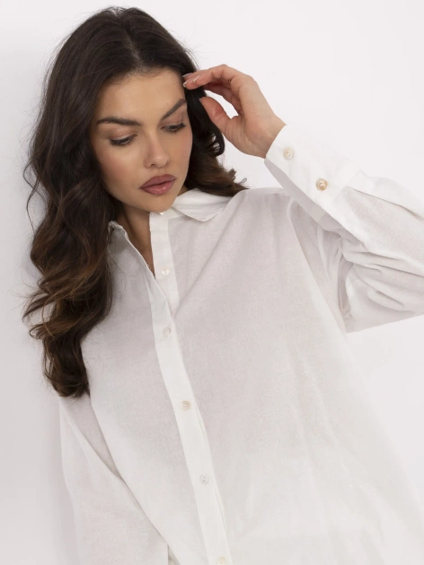 Ecru letni komplet damski z rozpinaną koszulą