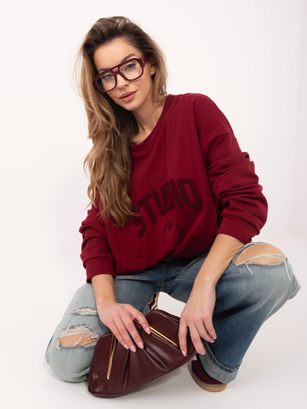 Bordowa damska bluza oversize bez kaptura