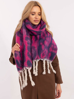 Hurt Fuksjowo-granatowy damski szal w panterkę