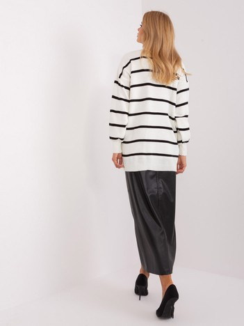 Hurtownia Czarny-ecru sweter damski oversize w paski