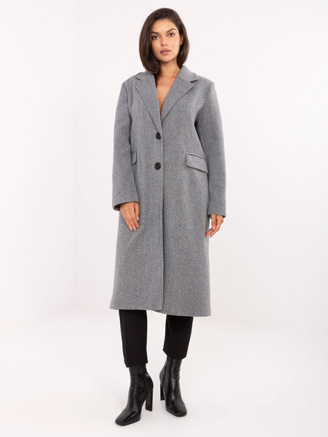 Szary długi płaszcz z kieszeniami