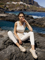 Ecru prążkowany komplet sportowy FOR FITNESS