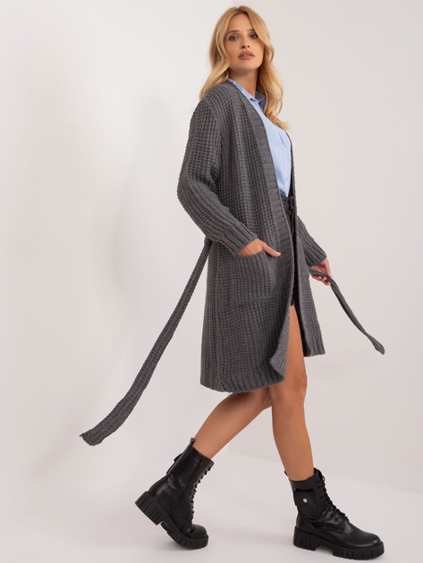 Hurtownia Ciemnoszary kardigan damski z kieszeniami
