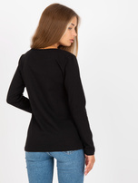 Hurtownia Czarna bluzka basic z wiązanym dekoltem RUE PARIS 