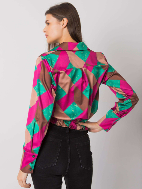 Fuksjowo-zielona bluzka koszulowa we wzory Grizella