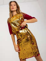 Hurt Bordowa damska spódnica ołówkowa z cekinami