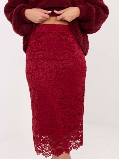 Bordowa elegancka spódnica z koronki