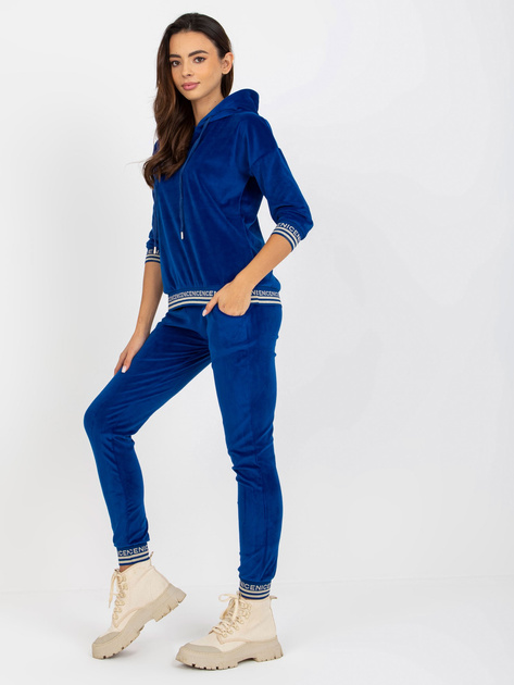 Hurt Kobaltowy miękki komplet welurowy ze spodniami