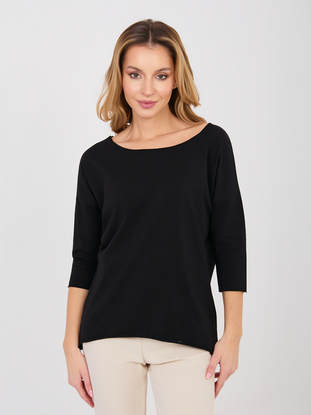 Czarna damska bluzka basic z dekoltem w łódkę RUE PARIS