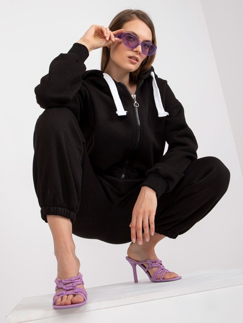 Czarny dresowy komplet basic z bluzą rozpinaną