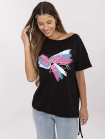 Czarny damski t-shirt z dżetami