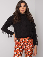 Czarny sweter z frędzlami Caitri RUE PARIS