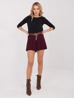 Burgundowe spódnico-szorty z zakładkami RUE PARIS 