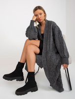 Hurtownia Ciemnoszary maxi kardigan z kieszeniami RUE PARIS 