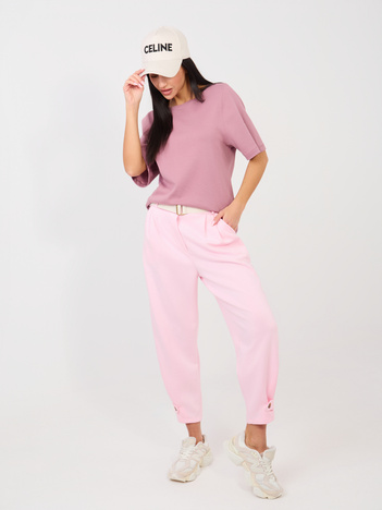 Jasnoróżowe damskie spodnie ze zwężaną nogawką