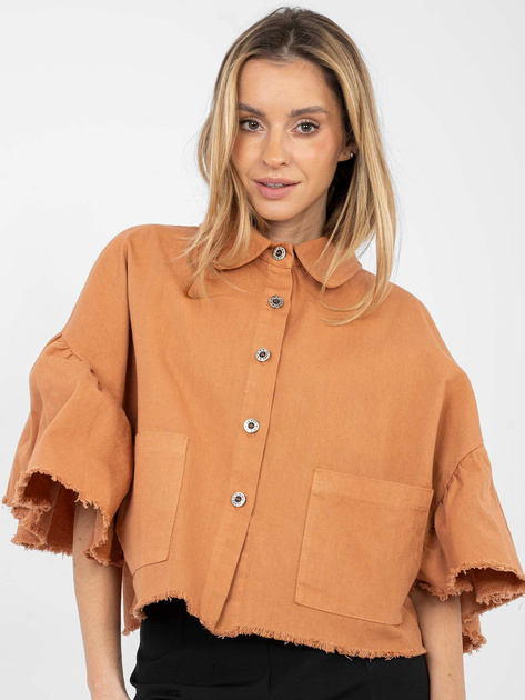 Ceglasta jeansowa kurtka z rękawem 3/4 RUE PARIS