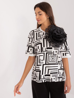 Hurt Ecru damska bluzka z ozdobną kwiatową broszką