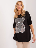 Hurtownia Czarny t-shirt oversize z aplikacją misia
