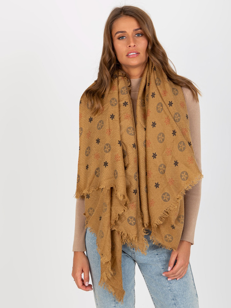 Hurtownia Ciemnobeżowy damski szal z nadrukiem