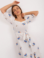 Hurt Ecru-niebieska sukienka w kwiaty z rozcięciem