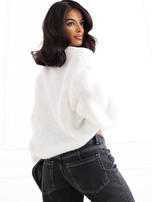 Ecru Damen Oversize-Pullover mit rundem Ausschnitt.