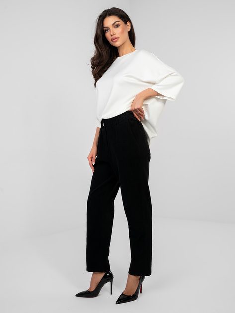 Czarne damskie spodnie paperbag z sztruksu