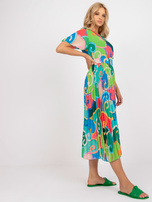 Zielona plisowana sukienka one size z krótkim rękawem