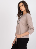 Ciemnobeżowa bluzka bawełniana z aplikacją Bindy