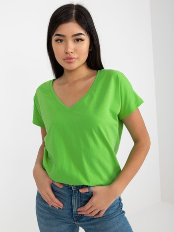 Hurt Jasnozielony klasyczny t-shirt basic z dekoltem V Emory