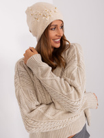 Hurt Beżowa dzianinowa czapka damska