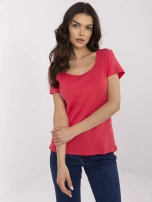 Koralowy dopasowany t-shirt basic z bawełny