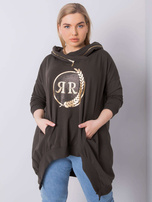 Ciemna khaki bluza plus size z kapturem Fantasy