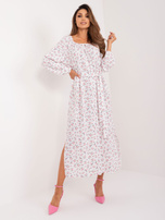 Hurt Biało-różowa sukienka w kwiaty z paskiem