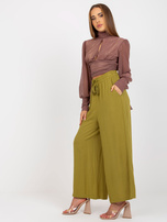 Hurtownia online Oliwkowe szerokie spodnie z materiału SUBLEVEL
