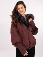 Bordowa zimowa kurtka z odpinanym futrem