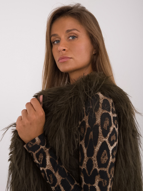 Hurtownia Khaki kamizelka futrzana zapinana na haftki