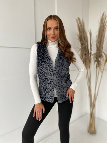 Grafitowa kamizelka futrzana w cętki Perrina