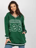 Hurt Ciemnozielona długa bluza dresowa z dekoltem V