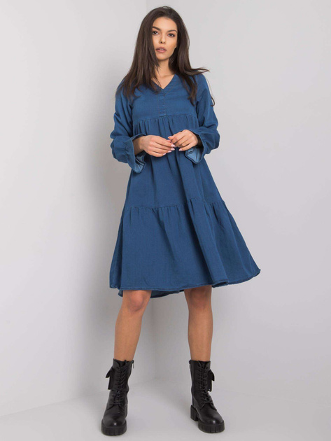 Ciemnoniebieska sukienka damska z falbaną Abbeville RUE PARIS