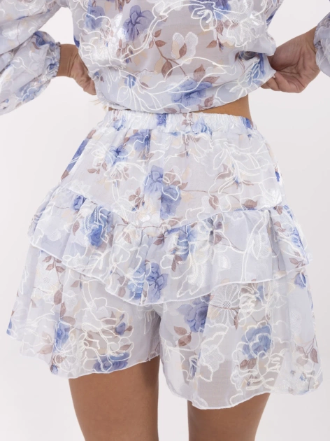 Niebieski damski komplet ze spódnico-szortami